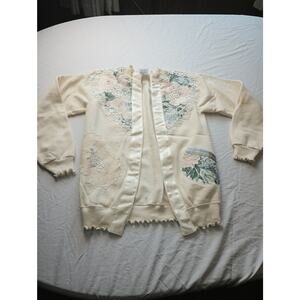 Vtg Hanes Beige Grannycore Pastel Floral Cardigan Women size Medium